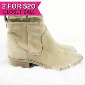 Dolce Vita Beige Tan Suede Leather Pointed Toe Block Heel Ankle Boots Bootie 5.5